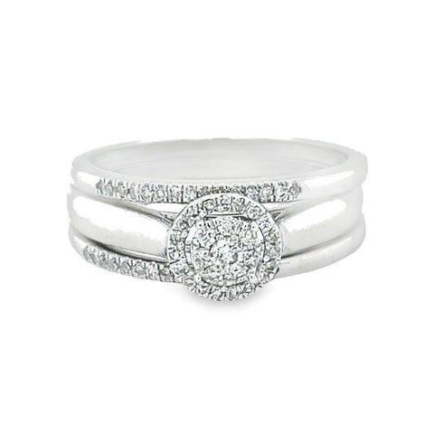 Sparkling 10K White Gold and 0.25TDW Diamond Bridal Set with Round Cluster
