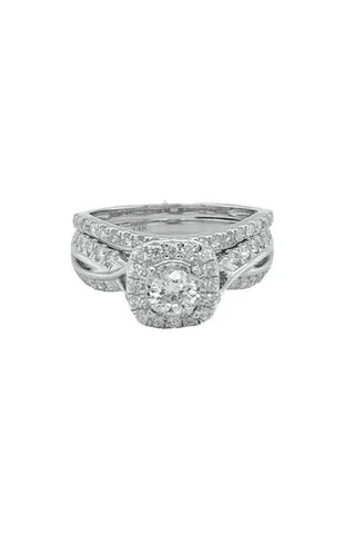 14K White Gold 1.00TDW Diamond Halo Infinity Style Wedding Set