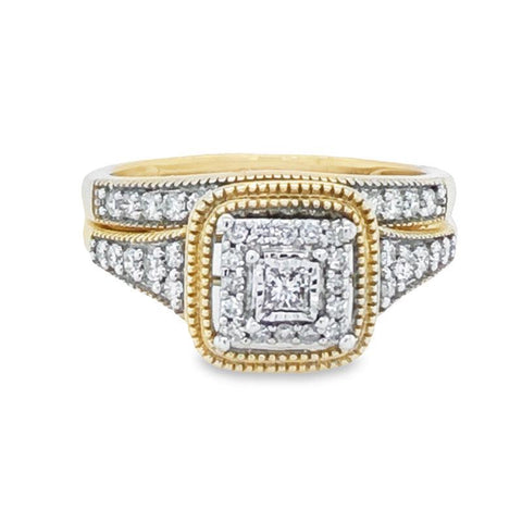 14K Yellow Gold 0.50TDW Princess Diamond Halo Wedding Set