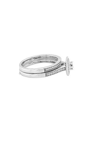 10K White Gold 0.25TDW Diamond Solitaire With Square Halo Vintage Wedding Set
