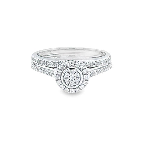 10K White Gold 0.25TDW Diamond Round Halo Wedding Set