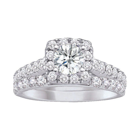 1.50TDW Diamond 14K White Gold Three Piece Halo Bridal Set