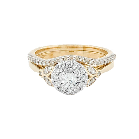 10K Yellow Gold 0.50TDW Diamond Round Halo Illusion Centre Wedding Set