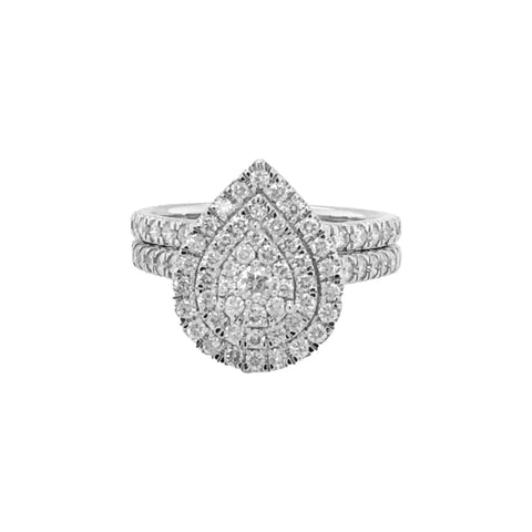 10K White Gold1.00TDW Pear Shape Diamond Multi Halo Wedding Set