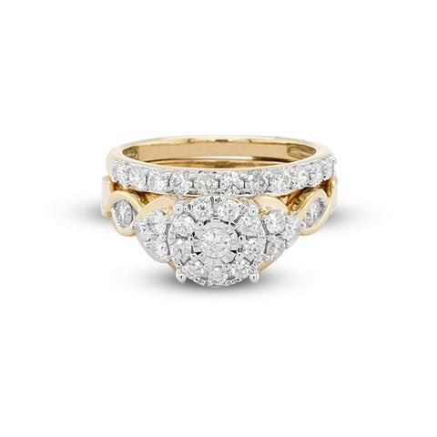 10K Yellow Gold 1.00TDW Diamond Imperial Illusion Head Wedding Set