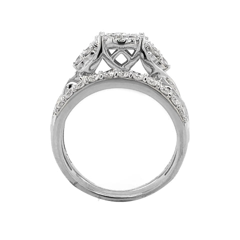 10K White Gold 1.00TDW Diamond Halo Imperial Illusion Head Wedding Set