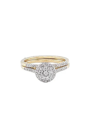 10K Yellow Gold 0.25TDW Diamond Double Round Halo Wedding Set