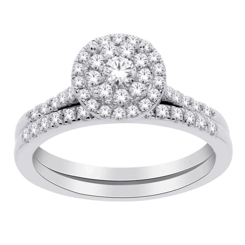 10K White Gold 0.25TDW Diamond Double Round Halo Wedding Set