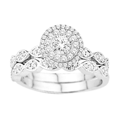 10K White Gold 0.50TDW Diamond Art Deco Halo Wedding Set