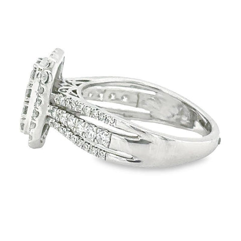 1.00TDW Diamond Engagement Ring in 10K White Gold with Emerald Face