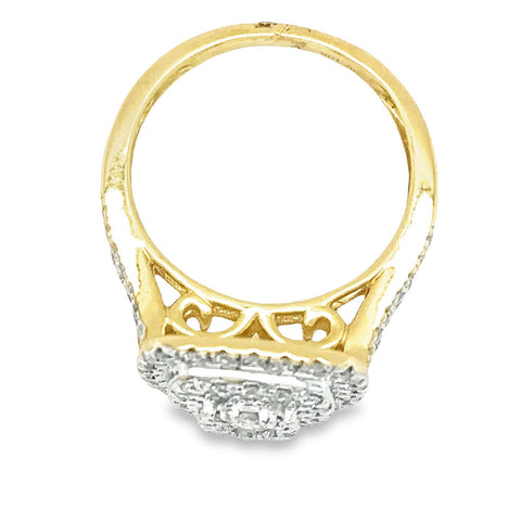 1.00TDW Round Diamond Halo Engagement Ring with Floral Center in 10K Yellow Gold