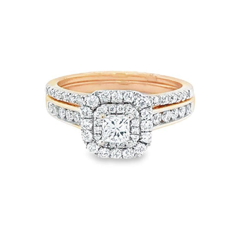 14K Rose Gold 1.00TDW Diamond Three Piece Wedding Set with Double Halo setting