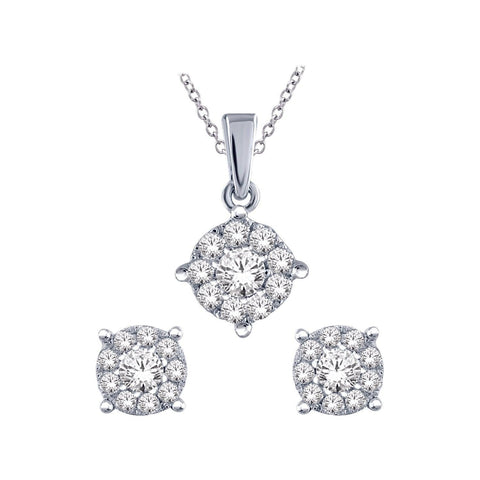 10K White Gold 0.50TDW Diamond Imperial Pendant and Earring Set