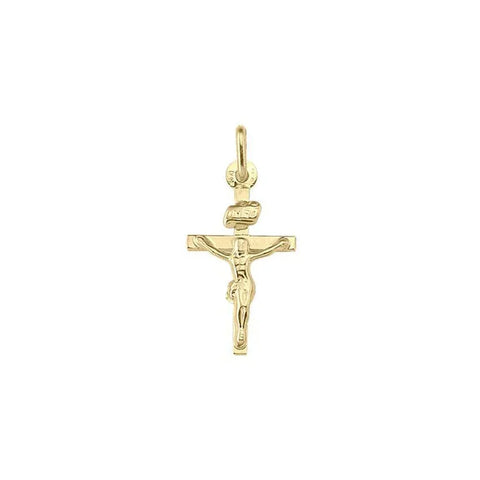 10K, 14K, 18K Yellow Gold Flat Religious Classic Italian Cross with Crucifix