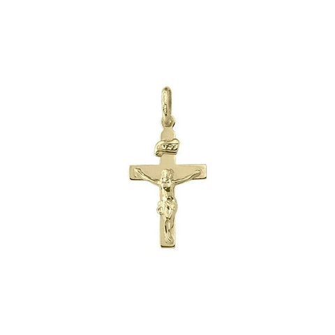 10K, 14K, 18K Yellow Gold Flat Religious Italian Cross with Crucifix