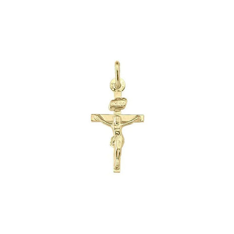 10K, 14K, 18K Yellow Gold Flat Religious Italian Cross with Crucifix