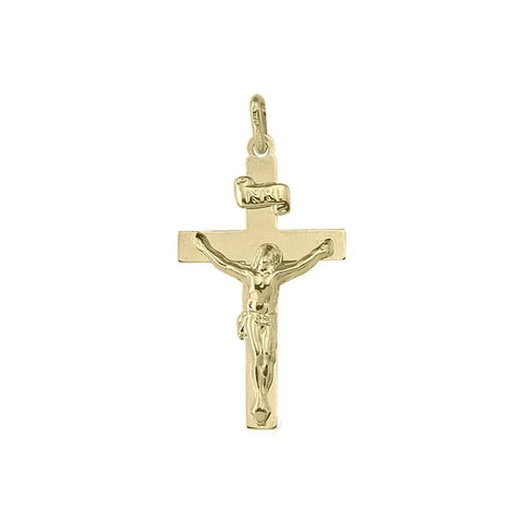 10K, 14K, 18K Yellow Gold Flat Religious Italian Cross with Crucifix