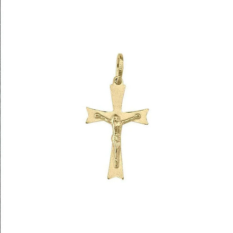 14, 18 Karat Yellow Gold Flat Religious Classic Italian Cross Pendant with Crucifix