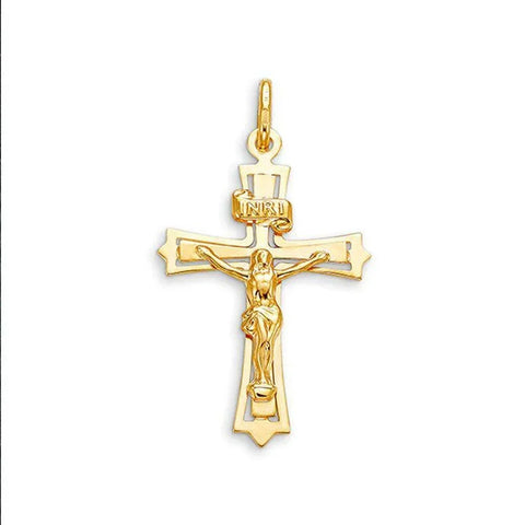 10K, 14K, 18K Yellow Gold Religious Classic Italian Cross in Cross Pendant with Crucifix