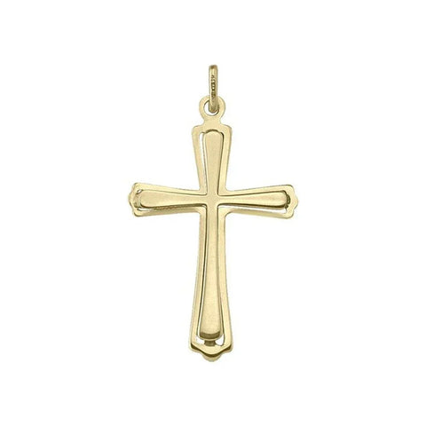 10K, 14K, 18K Yellow Gold Flat Religious Classic Italian Cross in Cross Pendant