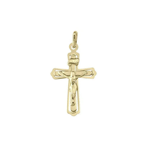 10K, 14K, 18K Yellow Gold Religious Classic Italian Cross in Cross Pendant with Crucifix
