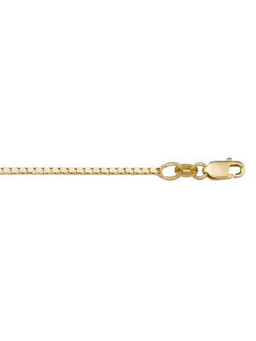 10K, 14K, 18K Yellow Gold Solid Box Link 1.3 mm Italian Chain