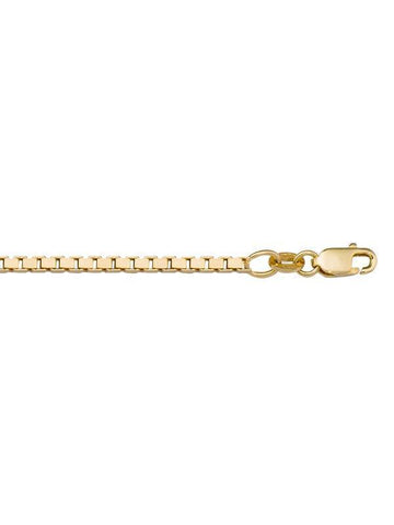 10K, 14K, 18K Yellow Gold Solid Box Link 1.9 mm Italian Chain