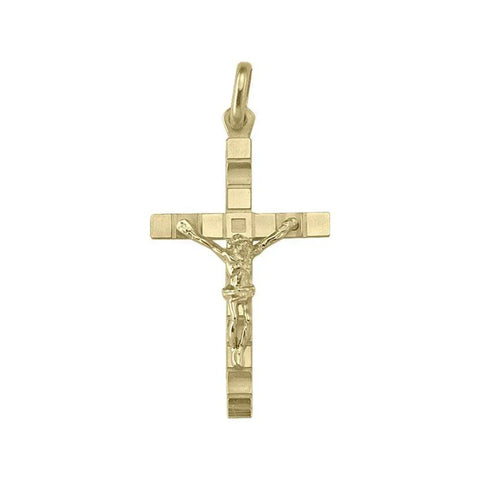14, 18 Karat Yellow Gold Classic Italian Cross Pendant With Crucifix