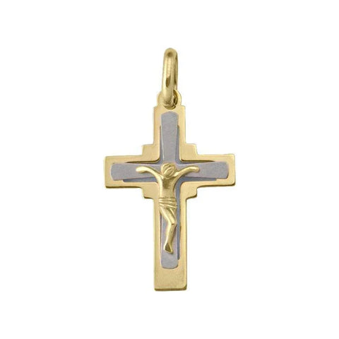 18K Yellow Gold Modern Religious Italian Cross with Crucifix
