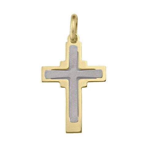 18K Yellow and White Gold Modern Religious Italian Cross