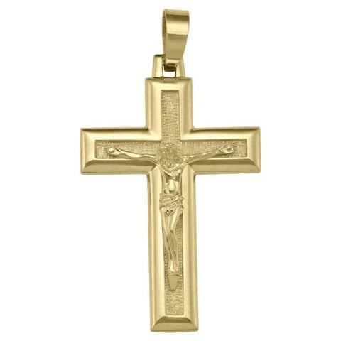 10K, 14K, 18K Yellow Gold Solid Religious Italian Cross with Crucifix
