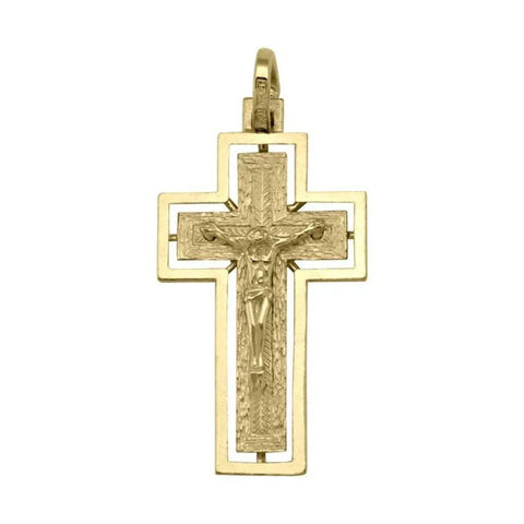10K, 14K, 18K Yellow Gold Solid Religious Italian Cross in Cross with Crucifix