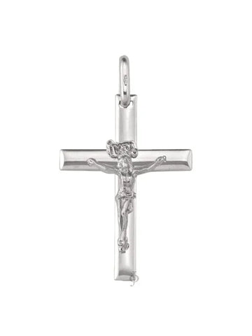 14K, 18K White Gold Religious Classic Italian Cross with Crucifix