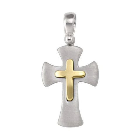 14, 18 Karat White and Yellow Gold Religious Italian Cross