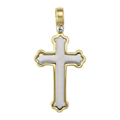 14, 18 Karat Yellow and White Gold Orthodox Religious Italian Cross