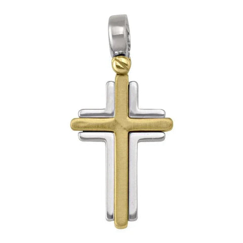 14, 18 Karat White and Yellow Gold Modern Religious Italian Cross