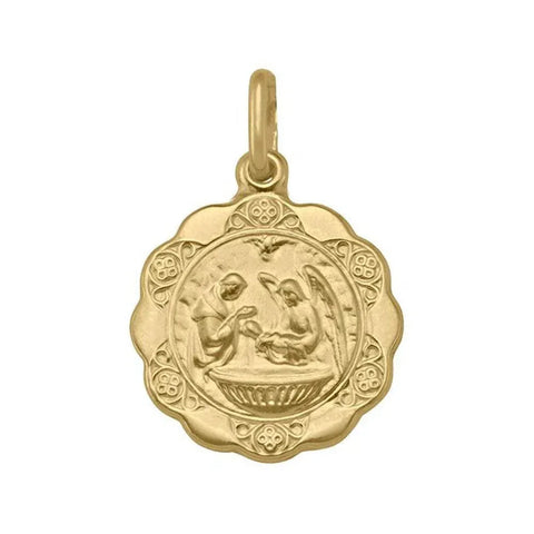 10, 14, 18 Karat Yellow Gold Hollow Baptism Medalion