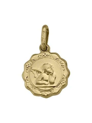 10, 14, 18 Karat Yellow Gold Hollow Angel Medallion