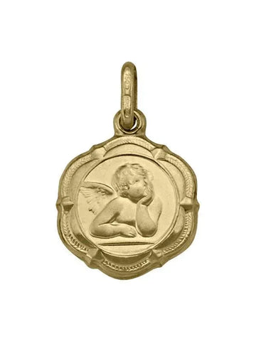10, 14, 18 Karat Yellow Gold Hollow Angel Medallion