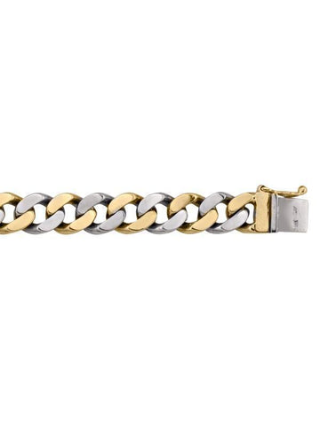 10, 14, 18 Karat Yellow and White Gold Flat Beveled Link Curb 10.0 mm Bracelet