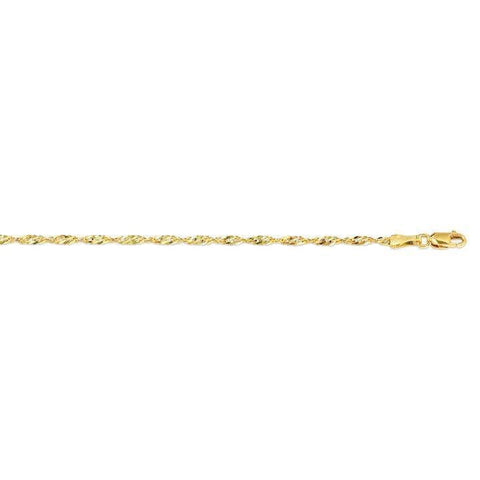 10K Yellow Gold 2.3 mm Singapore Italian Anklet