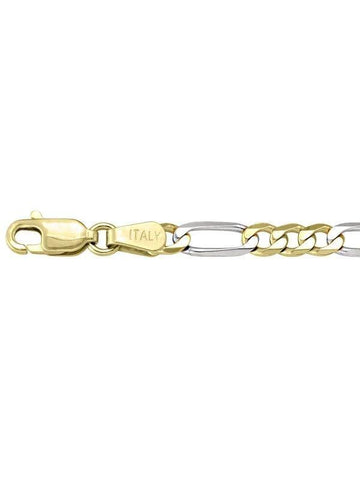 10K, 14K, 18K Two Tone Figaro Link 3.9 mm Italian Gold Bracelet