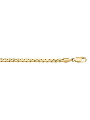 10K, 14K, 18K Yellow Gold Hollow Box 3.6 mm Italian Bracelet