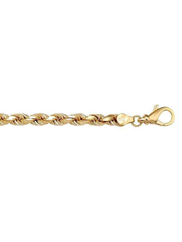 14K, 18K Yellow Gold Solid Diamond Cut Rope 5.0 mm Italian Chain
