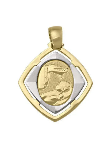 18 Karat Two Tone Gold Solid Baptism Medalion