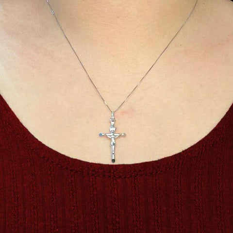 10K, 14K, 18K White Gold Religious Italian Cross with Crucifix