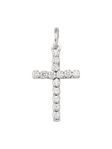 18 Karat White Gold Religious Classic Italian Cross With CZ Stone