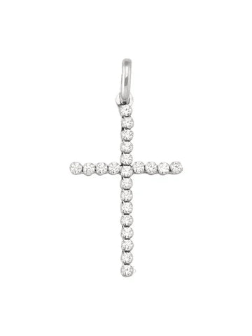 18 Karat White Gold Religious Classic Italian Cross With CZ Stone