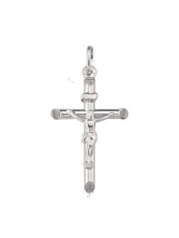 10K, 14K, 18K White Gold Religious Italian Cross With Crucifix