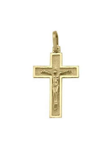 10K, 14K, 18K Yellow Gold Religious Flat Italian Cross with Crucifix